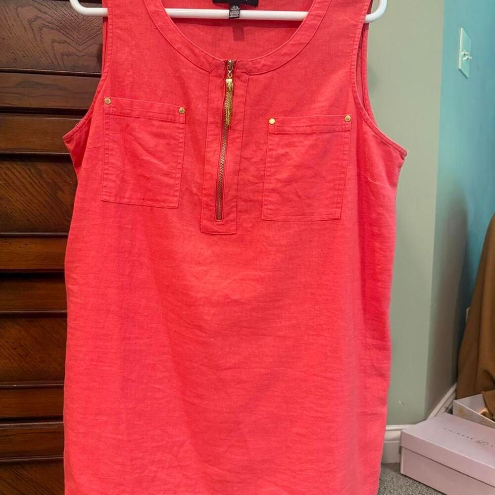 Ellen Tracy Women's Coral Linen Blend Tunic Sleeveless Size XL Gold Zipper